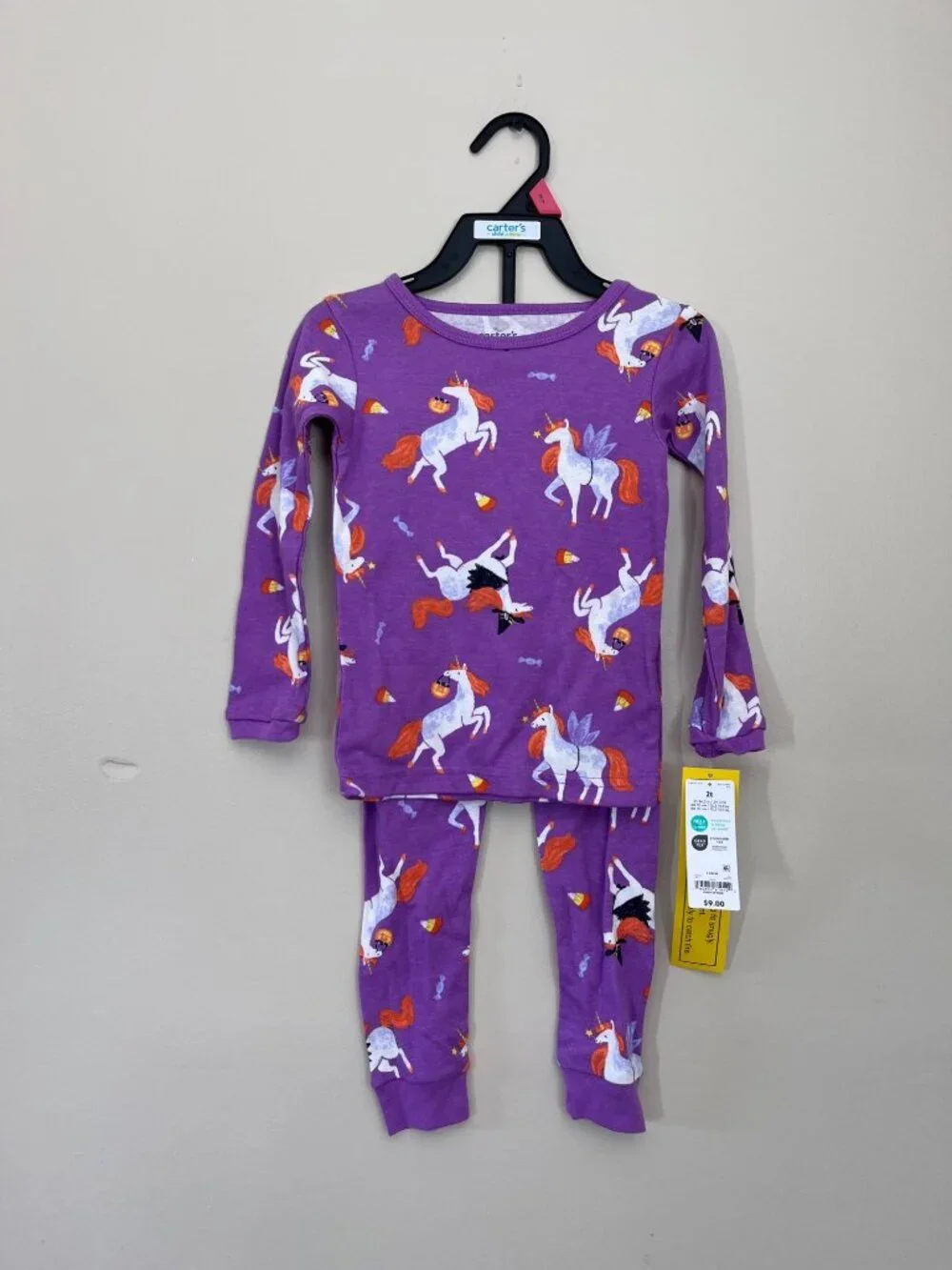NWOT Carter's Girls 2T Halloween Unicorn Purple Two-Piece Pajamas PJs Outfit